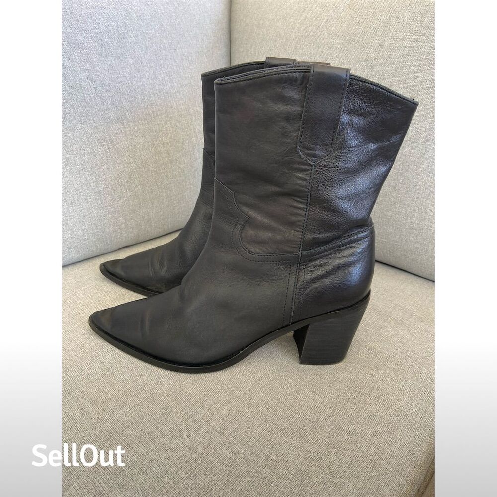 Tony Bianco Women's Black Leather Western Mid-Calf Boots Size 9